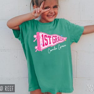 Custom Boys Girls Back to School Shirt, Coquette School Top, Cute Pre K Kindergarten Shirt, First Day Of School Pennant Tee, Kids Name Shirt image 14