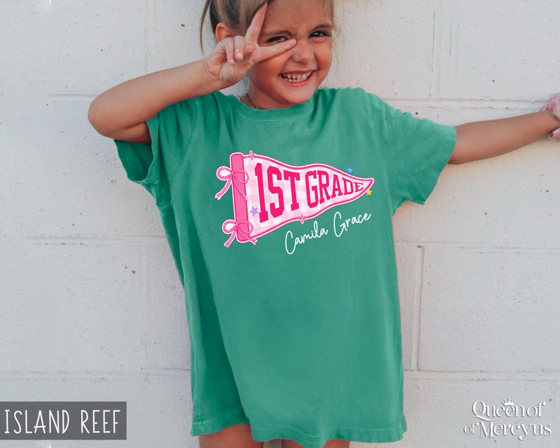 Custom Boys Girls Back to School Shirt, Coquette School Top, Cute Pre K Kindergarten Shirt, First Day Of School Pennant Tee, Kids Name Shirt image 14