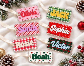 Personalized Kids Name Ornament: Custom Boys Girls Christmas Stocking Name Tag, Kids Christmas Gifts, Daughter Son Grandkids Holiday Decor