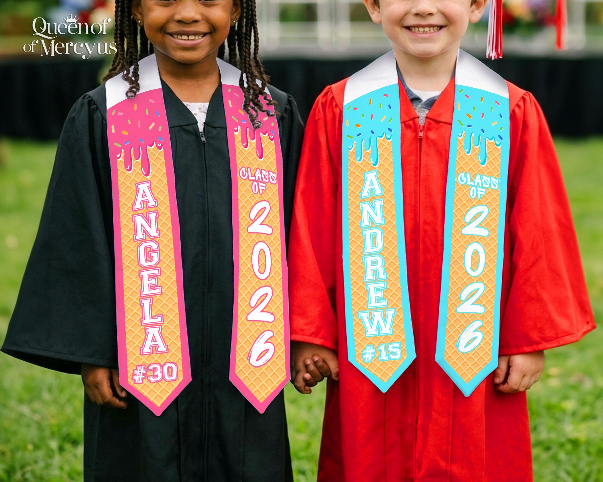 Personalized Ice Cream Drip Baseball Kid Graduation Stole, Custom Name ...