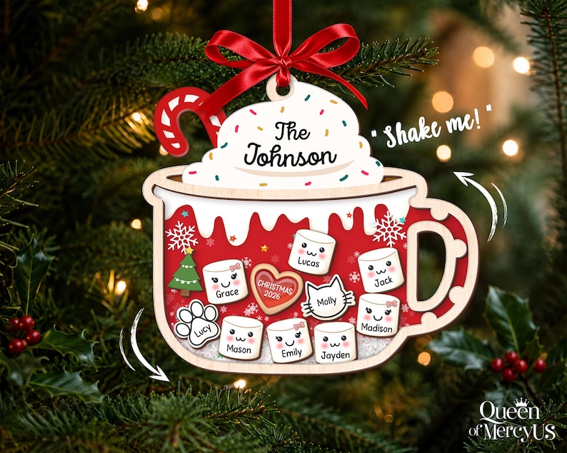 4D Shake Family Ornament With Pets, Custom Marshmallows Family Shaker Ornament, Family Ornament 2026, Family Keepsake, Family Christmas Gift image 2