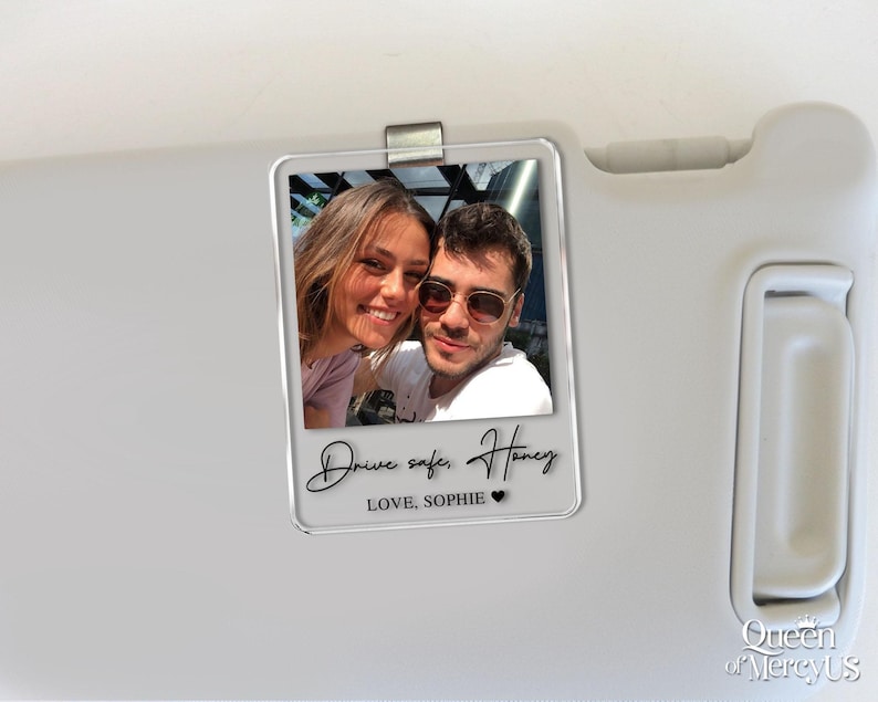 Personalized Couple Photo Car Visor Clip, Drife Safe Gift, Valentines Day Gift for Boyfriend Husband, Drive Safe I Love You Sun Visor image 6