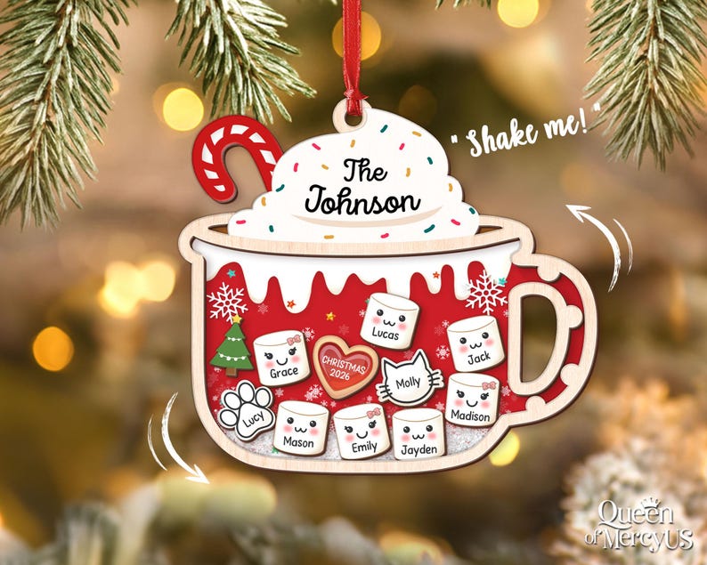4D Shake Family Ornament With Pets, Custom Marshmallows Family Shaker Ornament, Family Ornament 2026, Family Keepsake, Family Christmas Gift image 12