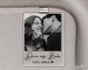 Personalized Couple Photo Car Visor Clip, Drive Safe I Love You, Anniversary Gift for Him, Gifts for Boyfriend Husband, Christmas Gift