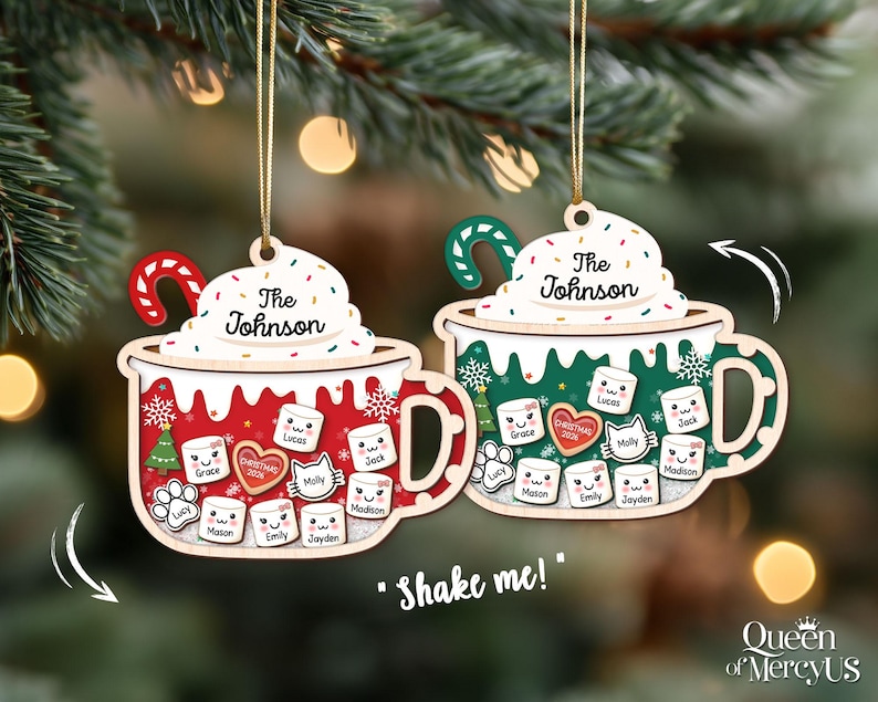 4D Shake Family Ornament With Pets, Custom Marshmallows Family Shaker Ornament, Family Ornament 2026, Family Keepsake, Family Christmas Gift image 3