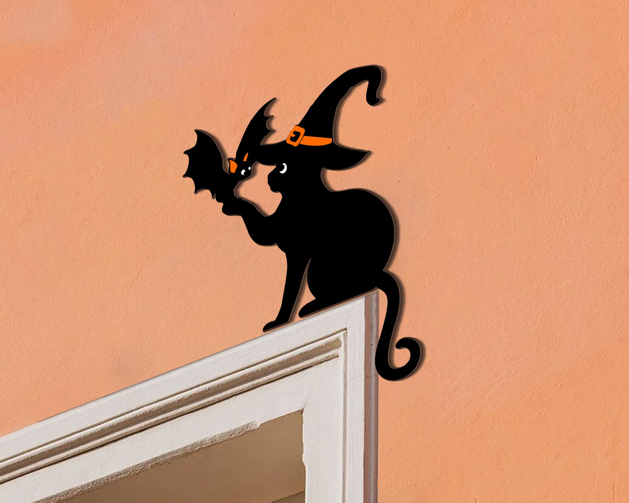 Black Cat Door Topper, Black Cat Door Corner Sign, Halloween Bat Door Topper, Black Cat Halloween Decor, Cat Lover Gift,Halloween Home Decor