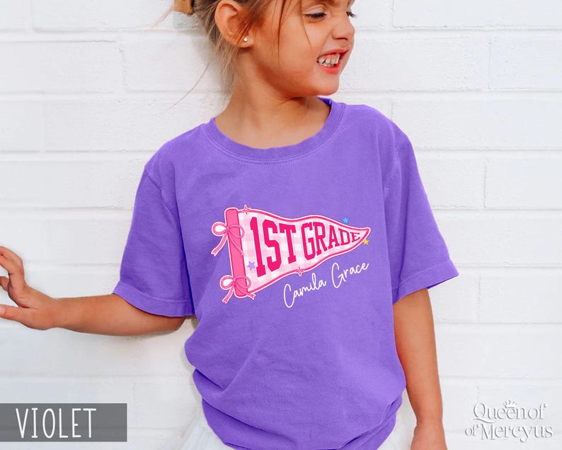 Custom Boys Girls Back to School Shirt, Coquette School Top, Cute Pre K Kindergarten Shirt, First Day Of School Pennant Tee, Kids Name Shirt image 13