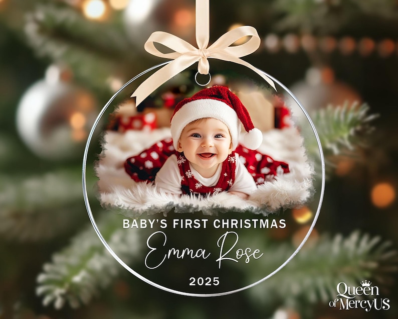 Personalized Baby Photo Ornament, Custom Baby’s First Christmas Keepsake, Newborn Ornament, Baby Face Picture Ornament, New Baby Xmas Gift Acrylic