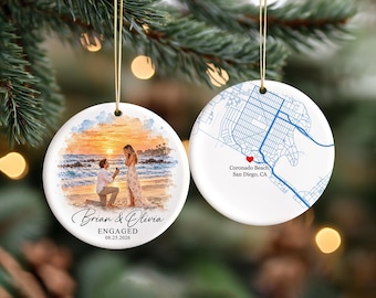 Personalized Map Location Ornament: Custom Wedding Engagement Photo Ornament, Couple Christmas Gift, Newlywed Gift, Engagement Gift