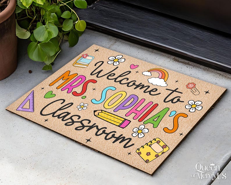 Felpudo de bienvenida personalizado para profesores, felpudo personalizado para aula, decoración para aula, regalo de agradecimiento para profesores, alfombra para profesores, felpudo de bienvenida imagen 5