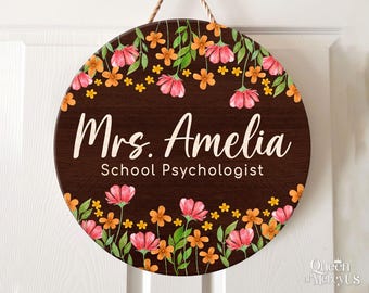 Personalized School Psychologist Door Sign, School Counselor Office Sign, Mental Health Gift, Custom School Psychologist Welcome Sign