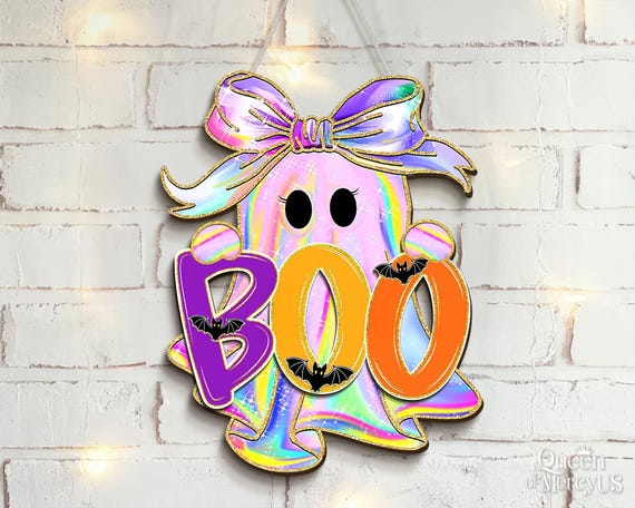 Ghost Door Hanger, Halloween Door Sign, Hey Boo Ghost Welcome Sign, Fall Front Door Decor, Wooden Door Hanger, Kids Fall Halloween Sign