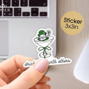 Funny Martini Cocktail Baby Tee, St. Patty's Day Baby Tee Vintage, Shamrock Y2K Shirt, Funny 90s Drinking St Paddy Outfit Sticker 3"x3"