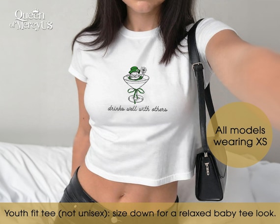 Funny Martini Cocktail Baby Tee, St. Patty's Day Baby Tee Vintage, Shamrock Y2K Shirt, Funny 90s Drinking St Paddy Outfit