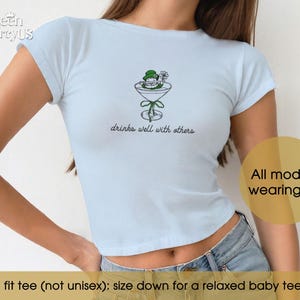 Funny Martini Cocktail Baby Tee, St. Patty's Day Baby Tee Vintage, Shamrock Y2K Shirt, Funny 90s Drinking St Paddy Outfit image 7