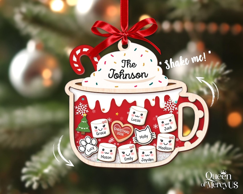 4D Shake Family Ornament With Pets, Custom Marshmallows Family Shaker Ornament, Family Ornament 2026, Family Keepsake, Family Christmas Gift image 11