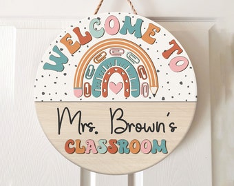 Personalized 3D Teacher Door Sign, Rainbow Teacher Door Hanger, Back To School Gift, Welcome Classroom Door Sign, Teacher Gift, Wooden Sign