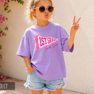 Custom Boys Girls Back to School Shirt, Coquette School Top, Cute Pre K Kindergarten Shirt, First Day Of School Pennant Tee, Kids Name Shirt image 8