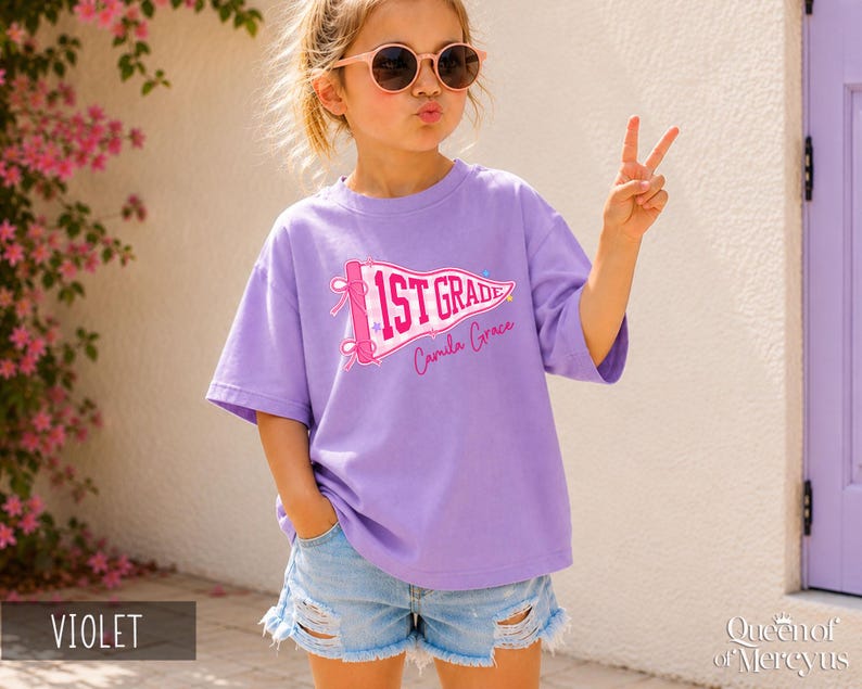 Custom Boys Girls Back to School Shirt, Coquette School Top, Cute Pre K Kindergarten Shirt, First Day Of School Pennant Tee, Kids Name Shirt image 8