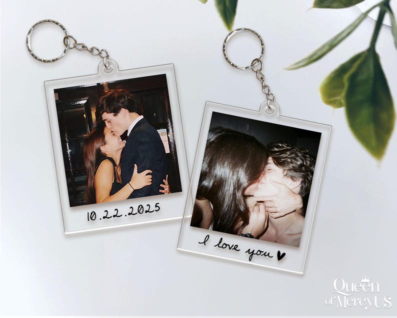 Custom Couple Polaroid Photo Keychain, Valentines Day Gift For Him Her, Personalized Photo Key Ring, Boyfriend Husband Gift image 5
