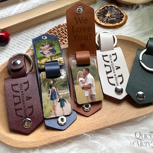 Personalized Photo Keychain For Dad, Custom Leather Keychain Gift For Daddy, Father&#39;s Day Gifts, New Dad Gift, Engraved Dad Keychain
