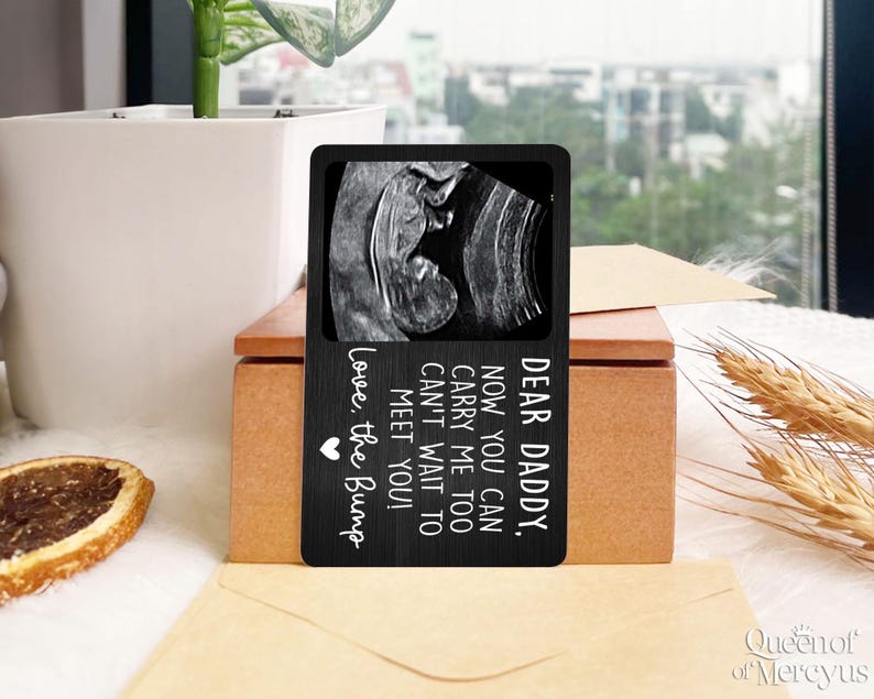 Tarjeta de billetera con foto de ultrasonido personalizada, regalo para el Día del Padre, "Estoy deseando conocerte", anuncio de embarazo, tarjeta para recién nacido imagen 3