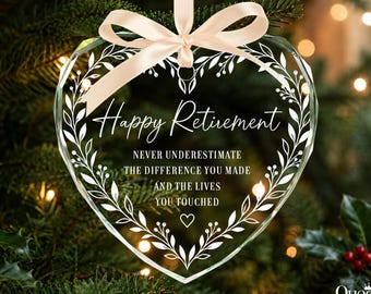 Retirement Glass Ornament, Retirement Gift, Happy Retired Christmas Keepsake, Retirement Gift for Coworker Boss Teacher or Employee