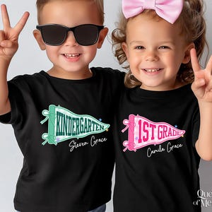 Custom Boys Girls Back to School Shirt, Coquette School Top, Cute Pre K Kindergarten Shirt, First Day Of School Pennant Tee, Kids Name Shirt image 5
