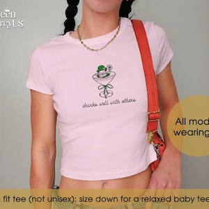 Funny Martini Cocktail Baby Tee, St. Patty's Day Baby Tee Vintage, Shamrock Y2K Shirt, Funny 90s Drinking St Paddy Outfit image 6