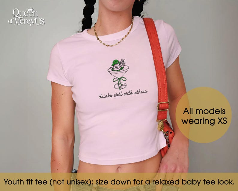 Funny Martini Cocktail Baby Tee, St. Patty's Day Baby Tee Vintage, Shamrock Y2K Shirt, Funny 90s Drinking St Paddy Outfit image 6