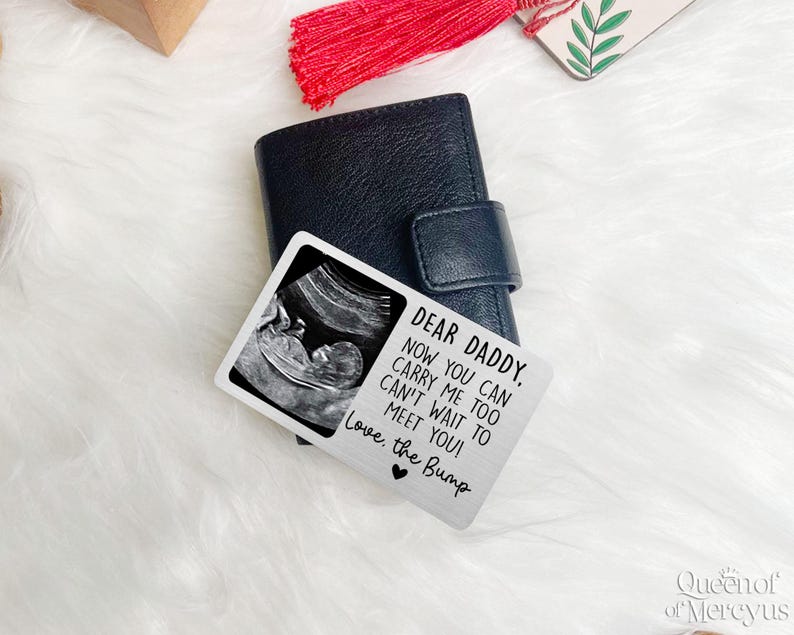 Tarjeta de billetera con foto de ultrasonido personalizada, regalo para el Día del Padre, "Estoy deseando conocerte", anuncio de embarazo, tarjeta para recién nacido imagen 7