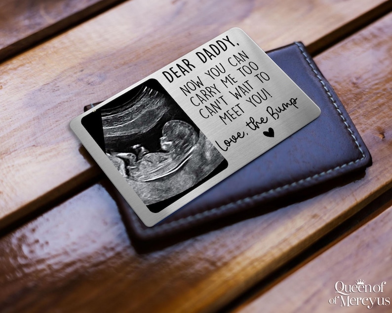 Tarjeta de billetera con foto de ultrasonido personalizada, regalo para el Día del Padre, "Estoy deseando conocerte", anuncio de embarazo, tarjeta para recién nacido imagen 5