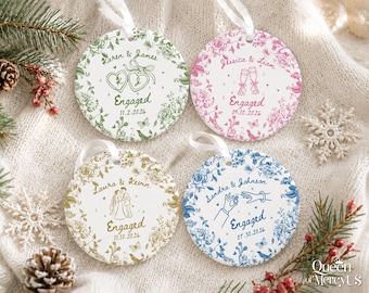 Custom Engagement Ceramic Ornament, Personalized Engagement Gift for Engaged Couples, Wedding Gift Newlyweds Bride and Groom Christmas Decor
