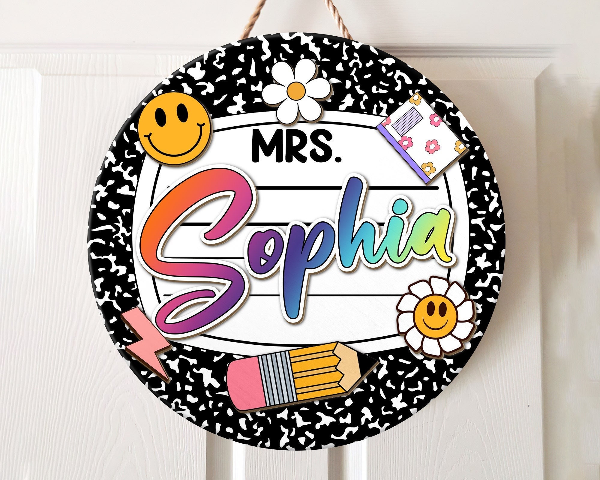 Personalized 3D Teacher Door Sign, Teacher Door Hanger, Composition Notebook Door Sign, Back to School Gift, Teacher Gift, Welcome Name Sign