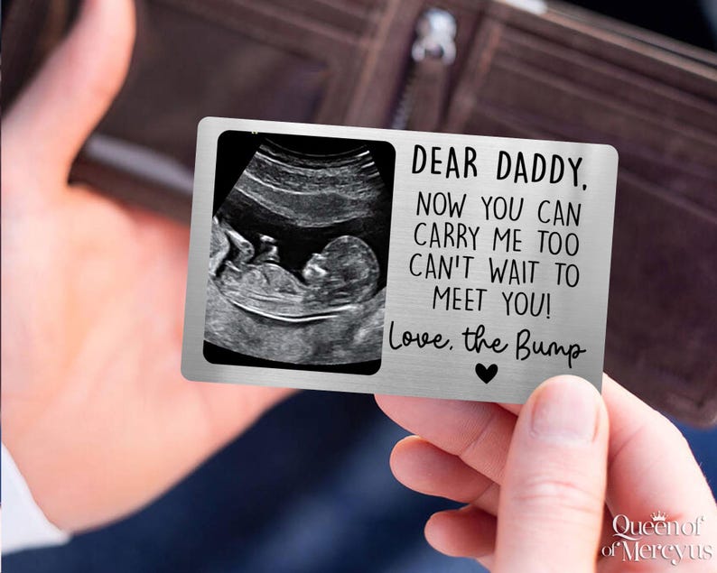 Tarjeta de billetera con foto de ultrasonido personalizada, regalo para el Día del Padre, "Estoy deseando conocerte", anuncio de embarazo, tarjeta para recién nacido imagen 1