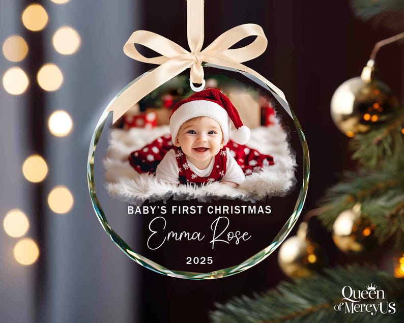 Personalized Baby Photo Ornament, Custom Baby’s First Christmas Keepsake, Newborn Ornament, Baby Face Picture Ornament, New Baby Xmas Gift Glass