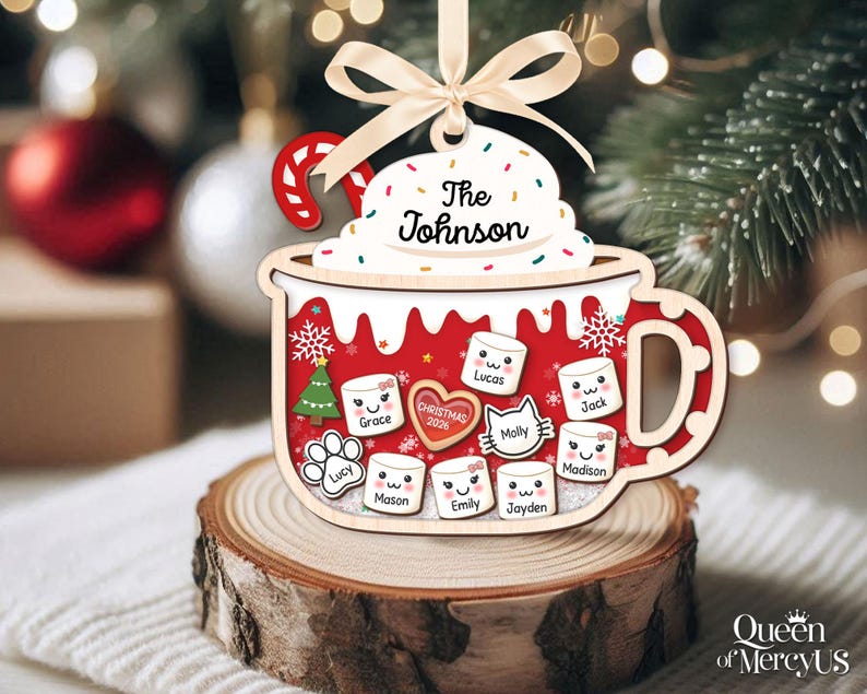 4D Shake Family Ornament With Pets, Custom Marshmallows Family Shaker Ornament, Family Ornament 2026, Family Keepsake, Family Christmas Gift image 4