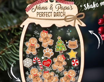 Gingerbread Christmas Ornament, Grandkids Ornament, Family Cookie Ornaments, 4D Shaker Ornament with Grandkids, Nana & Papa's Perfect Batch