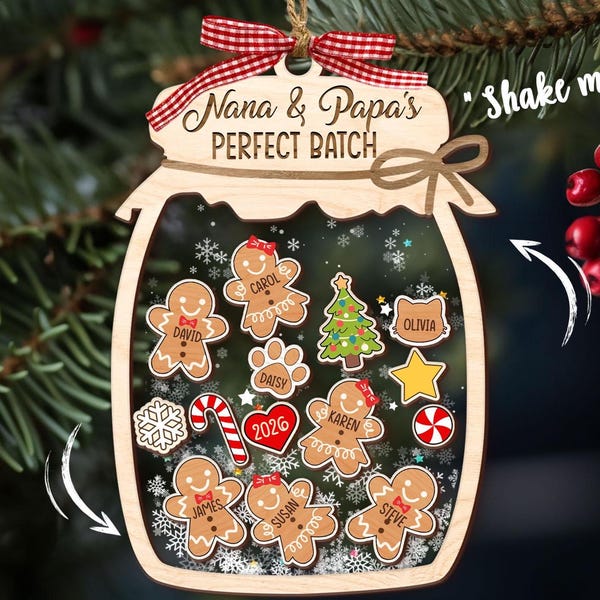 Gingerbread Christmas Ornament, Grandkids Ornament, Family Cookie Ornaments, 4D Shaker Ornament with Grandkids, Nana & Papa's Perfect Batch
