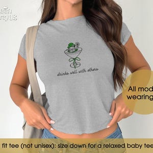 Funny Martini Cocktail Baby Tee, St. Patty's Day Baby Tee Vintage, Shamrock Y2K Shirt, Funny 90s Drinking St Paddy Outfit image 5