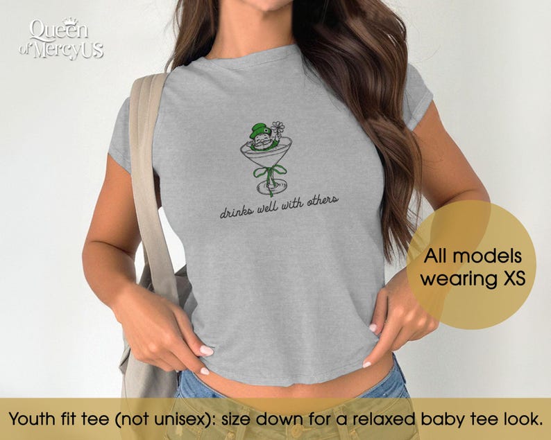 Funny Martini Cocktail Baby Tee, St. Patty's Day Baby Tee Vintage, Shamrock Y2K Shirt, Funny 90s Drinking St Paddy Outfit image 5