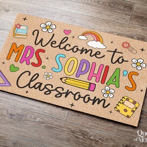 Felpudo de bienvenida personalizado para profesores, felpudo personalizado para aula, decoración para aula, regalo de agradecimiento para profesores, alfombra para profesores, felpudo de bienvenida imagen 6