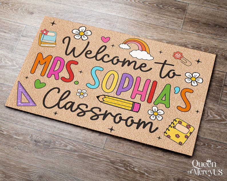 Felpudo de bienvenida personalizado para profesores, felpudo personalizado para aula, decoración para aula, regalo de agradecimiento para profesores, alfombra para profesores, felpudo de bienvenida imagen 6