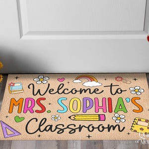 Felpudo de bienvenida personalizado para profesores, felpudo personalizado para aula, decoración para aula, regalo de agradecimiento para profesores, alfombra para profesores, felpudo de bienvenida imagen 2