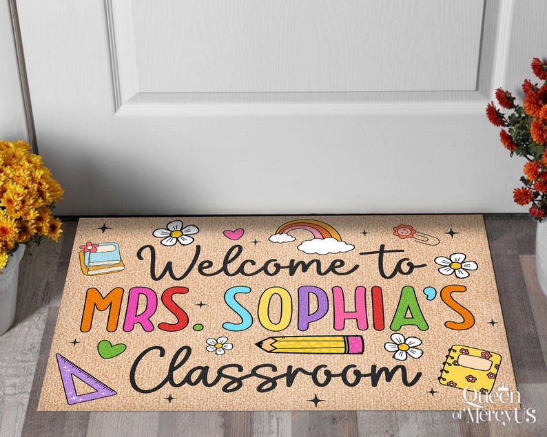 Felpudo de bienvenida personalizado para profesores, felpudo personalizado para aula, decoración para aula, regalo de agradecimiento para profesores, alfombra para profesores, felpudo de bienvenida imagen 2