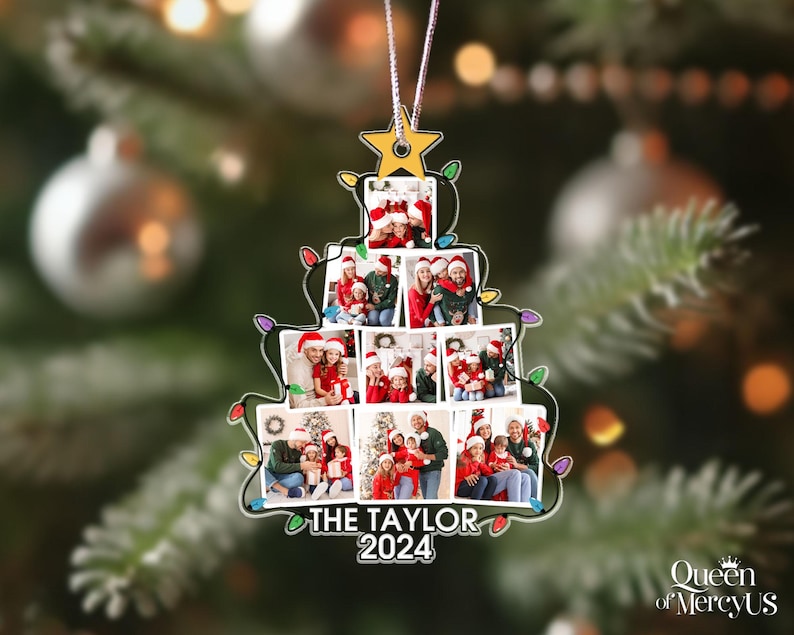 Family Christmas Ornament, Custom Photo Family Tree Ornament, Christmas