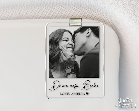 Personalized Couple Photo Car Visor Clip, Drife Safe Gift, Valentines Day Gift for Boyfriend Husband, Drive Safe I Love You Sun Visor