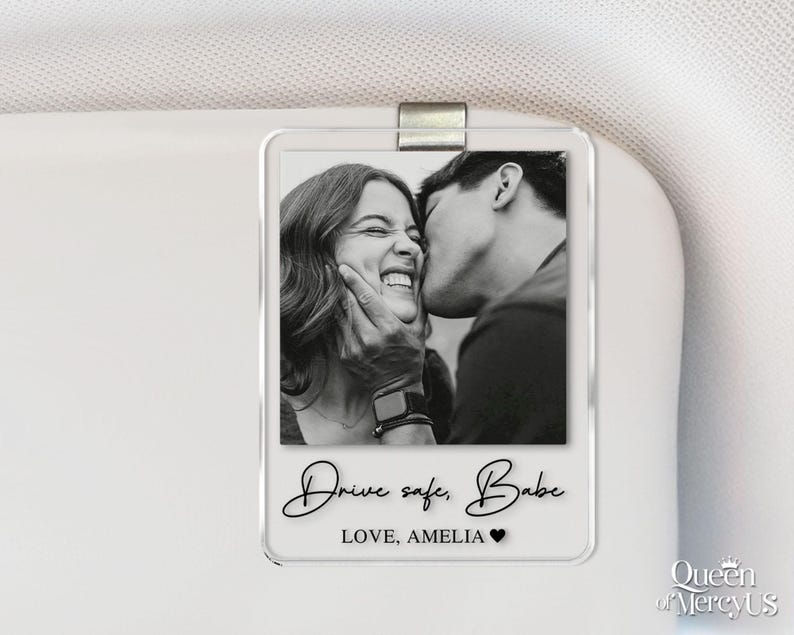Personalized Couple Photo Car Visor Clip, Drife Safe Gift, Valentines Day Gift for Boyfriend Husband, Drive Safe I Love You Sun Visor image 1