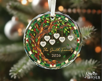 Personalized Family Tree Glass Ornament: Custom Family Names Keepsake, Christmas Tree Decoration, Holiday Gift 2026