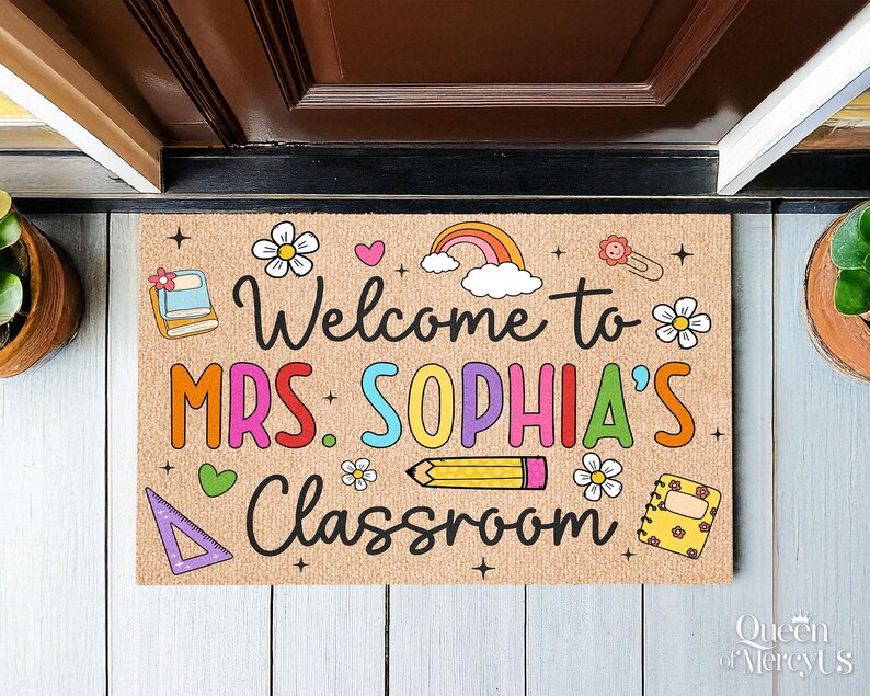 Felpudo de bienvenida personalizado para profesores, felpudo personalizado para aula, decoración para aula, regalo de agradecimiento para profesores, alfombra para profesores, felpudo de bienvenida imagen 8